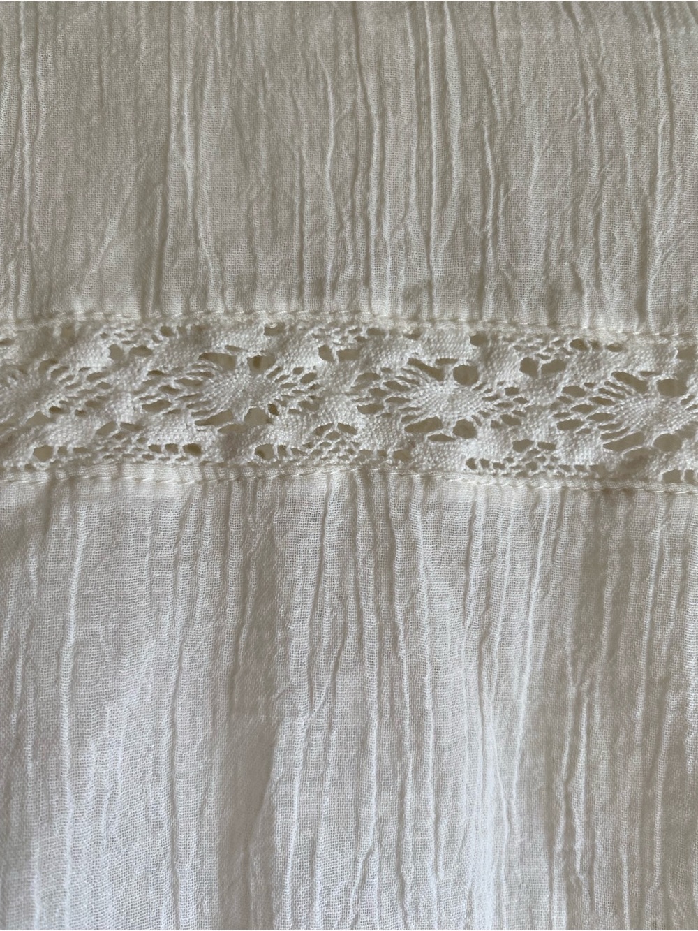 Zara Crochet Embroidered 100% Crinkle Cotton Boxy Button Up Blouse Cream Size L - Picture 15 of 15
